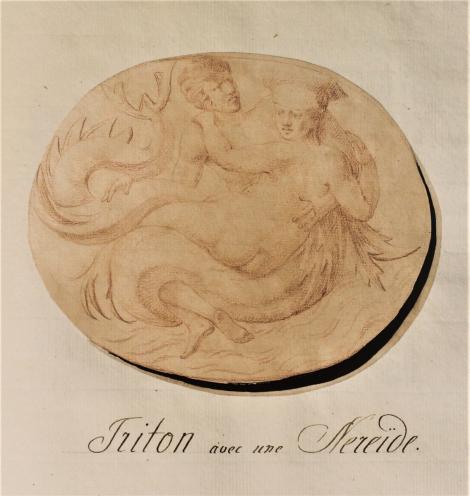 Zdjęcie nr 2 (6)
                                	                             Carnelian intaglio, Triton and Nereid, Naples, Museo Archeologico Nazionale, inv. 26067 - drawing by unidentified artist
                            