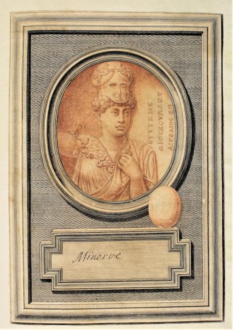 Zdjęcie nr 14 (14)
                                	                             Rock crystal intaglio, bust of Athena, signed by Eutyches, (Berlin FG 2305) - drawing by Bernard Picart, ca. 1723
                            