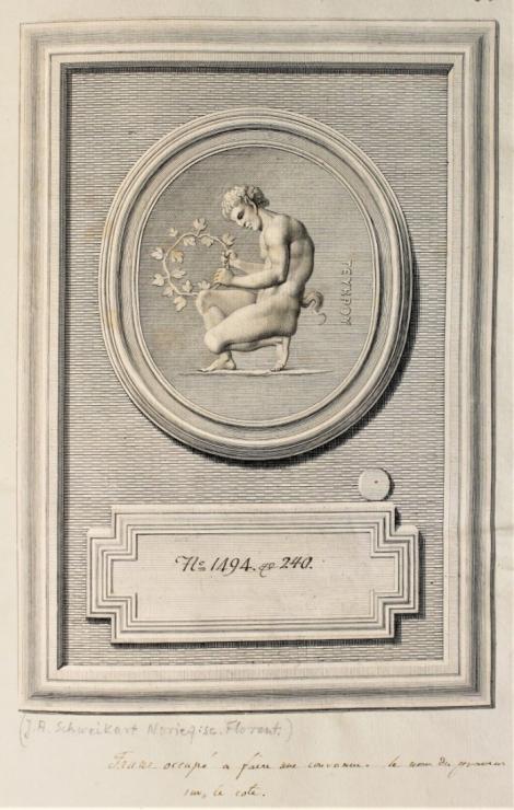 Zdjęcie nr 5 (7)
                                	                             Lost intaglio, satyr with an ivy wreath, signed by Teukros - engraving by Johann Adam Schweickart
                            